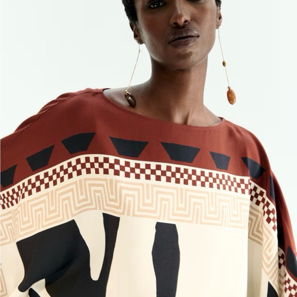 Viral H&M Limited Edition Printed Kaftan Dress (Rust red/Patterned) Sz Large - Picture 3 of 10